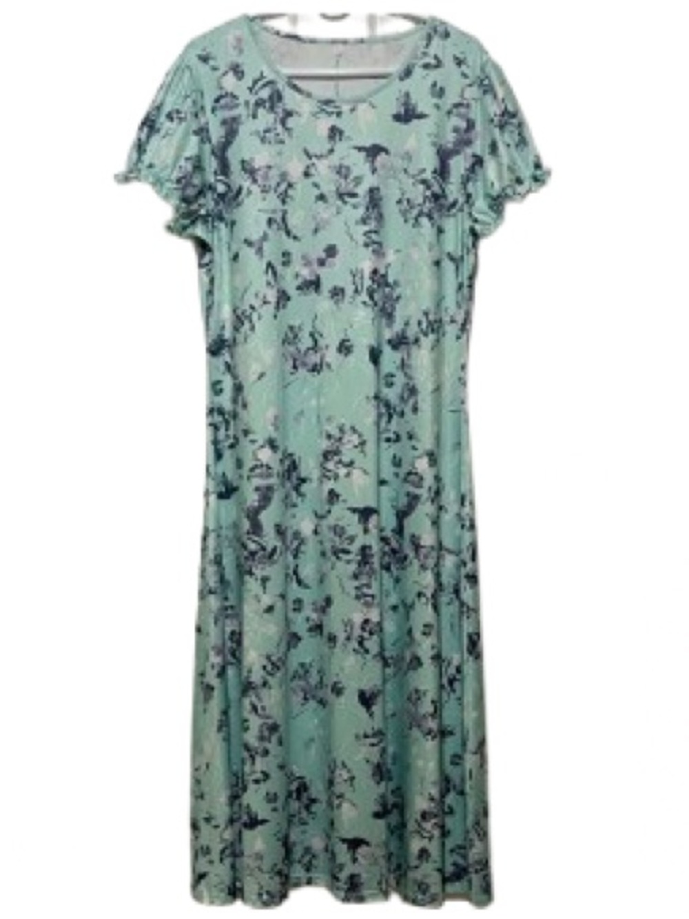 Romantic Malachite Green Floral Midi Dress Flutter Sleeve Size XL